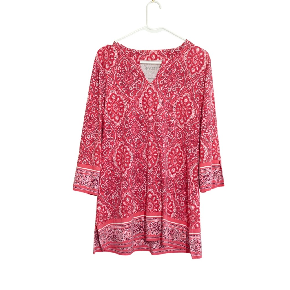 Coolibar St Lucia Size Large Tunic Shirt Pink Paisley UPF 50+ Sun Protection
